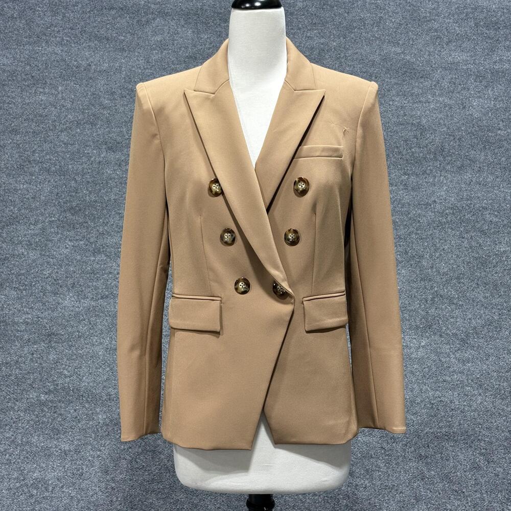 Veronica Beard Blazer Womens 8 Tan Miller Dickey Jacket Double Breasted Fitted